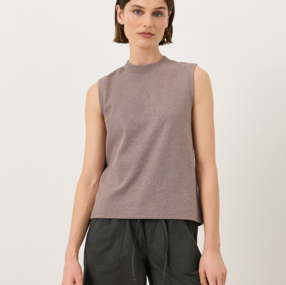 Pact Sz S Taupe Organic Airplane Mock Neck Shell Top Sleeveless Cotton Granola